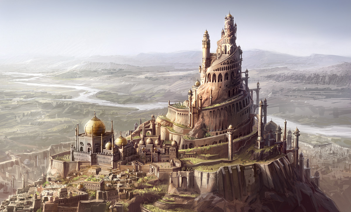 This is a fictionalized portrayal of the Alamut fortress as seen in the popular videogame "The Prince of Persia." Fictional Image of Alamut Fortress from "The Prince of Persia"